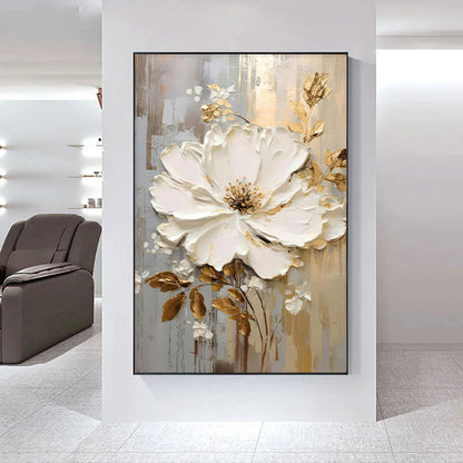 Modern Abstract White Floral Wall Art Fine Art Canvas Prints Bright Luxury Botanical Pictures For Living Room Entrance Hallway Wall | Karnz