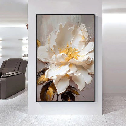 Modern Abstract White Floral Wall Art Fine Art Canvas Prints Bright Luxury Botanical Pictures For Living Room Entrance Hallway Wall | Karnz