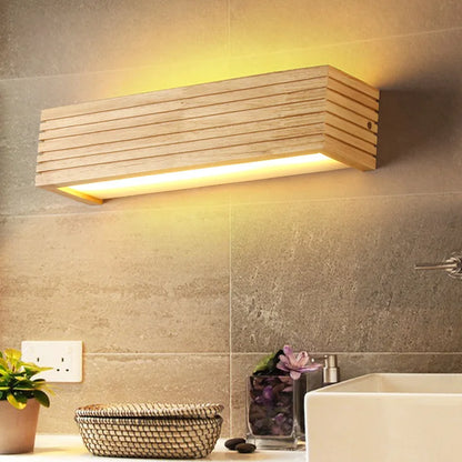 Skanto | Modern LED Wood Wall Lamp for Bathroom and Hallway | Minimalist Indoor Lighting with Warm White
