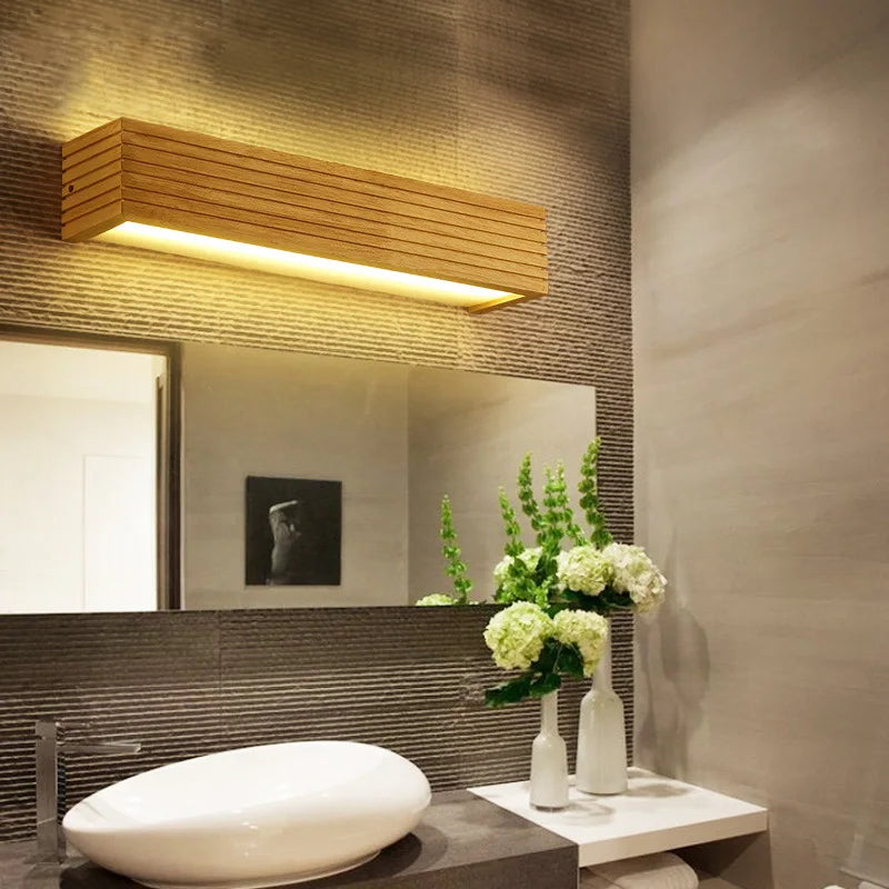 Skanto | Modern LED Wood Wall Lamp for Bathroom and Hallway | Minimalist Indoor Lighting with Warm White