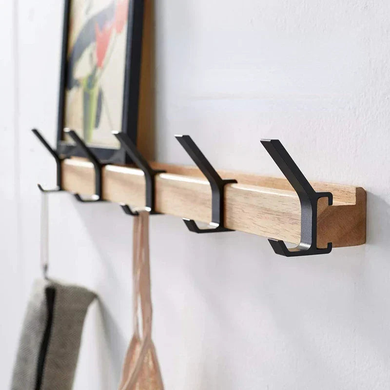 Wall coat rack with movable hooks – Scandinavian design made of wood and metal