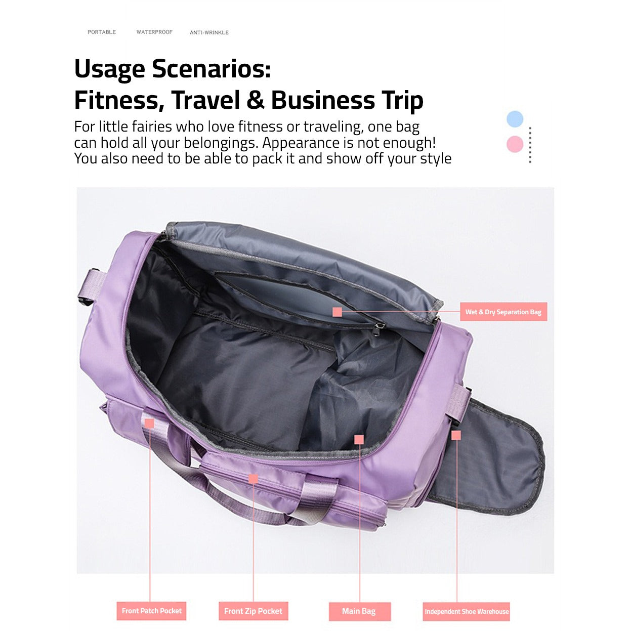 BowLift | Traventix Travel Bag with Multiple Compartments | Waterproof & Lightweight | Sports, Fitness & Weekend Bag for Men & Women