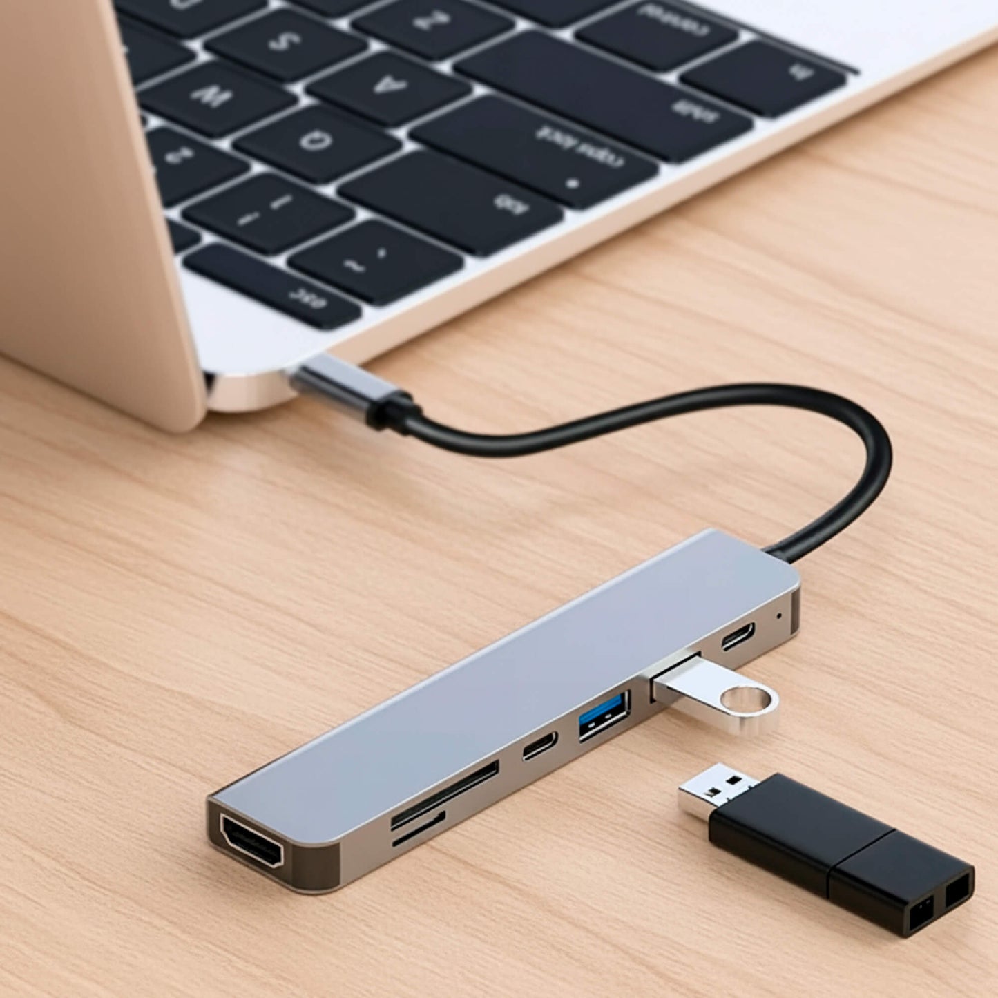 Skanto | USB-C to USB Adapter Hub & Multiport Adapter - MacBook Pro & Air Compatible - HDMI, USB, SD Card Reader & More