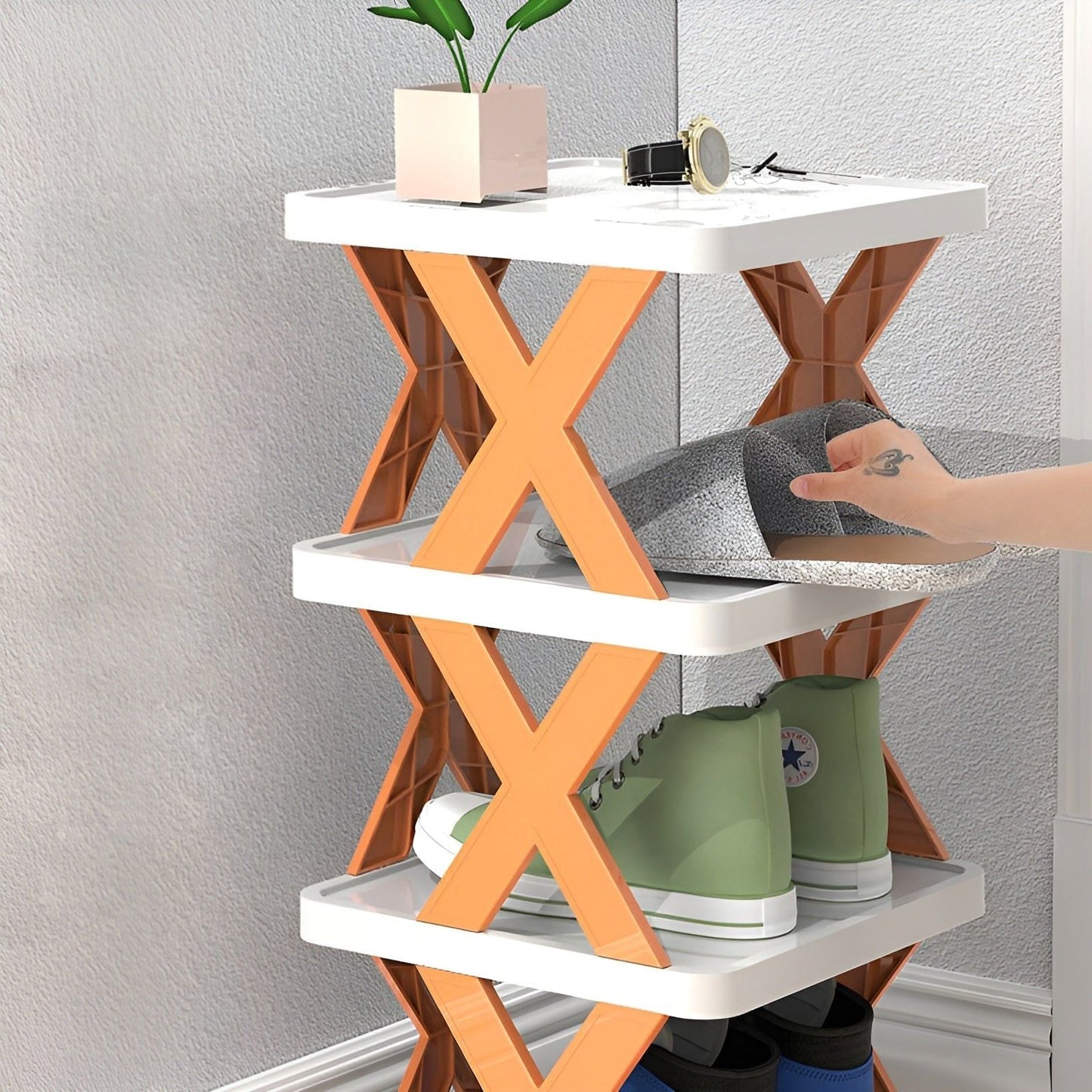 Skanto | FlexiStack Shoe Rack – Foldable Multi-Tier Shoe Organizer for Small Spaces
