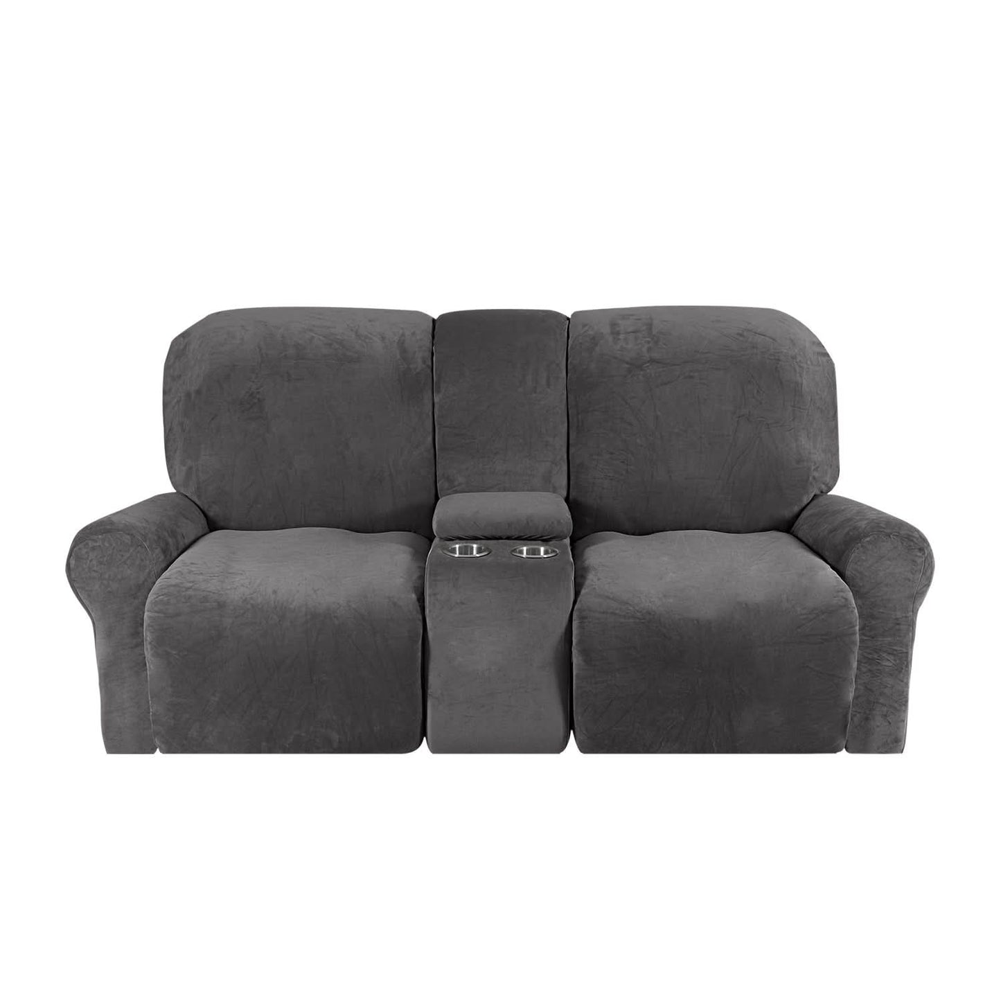 Skanto | 2-Seater Recliner Sofa Cover with Cup Holders – Velvet Plush