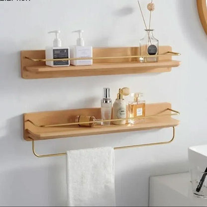 Skanto | Bamboo Wall Shelf with Hooks & Storage