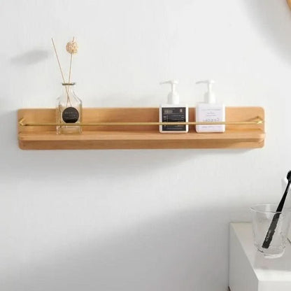 Skanto | Bamboo Wall Shelf with Hooks & Storage