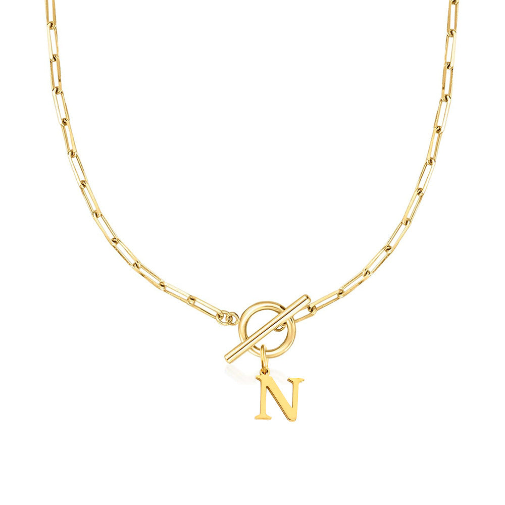 Karnz | Paperclip Initial Letter Circle Lock Necklace