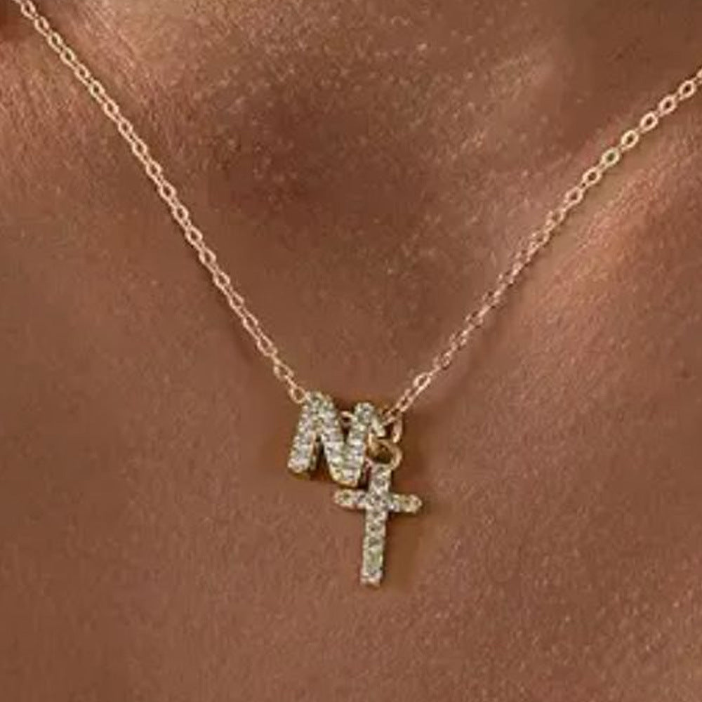 Brehn | Delicate Diamond Initial & Cross Necklace