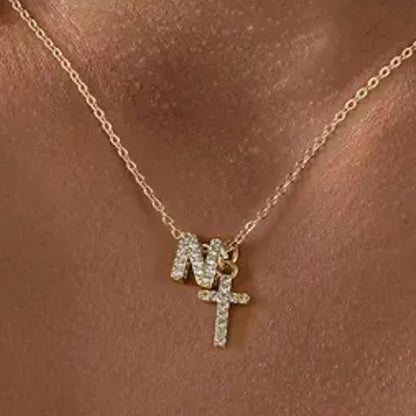 Brehn | Delicate Diamond Initial & Cross Necklace
