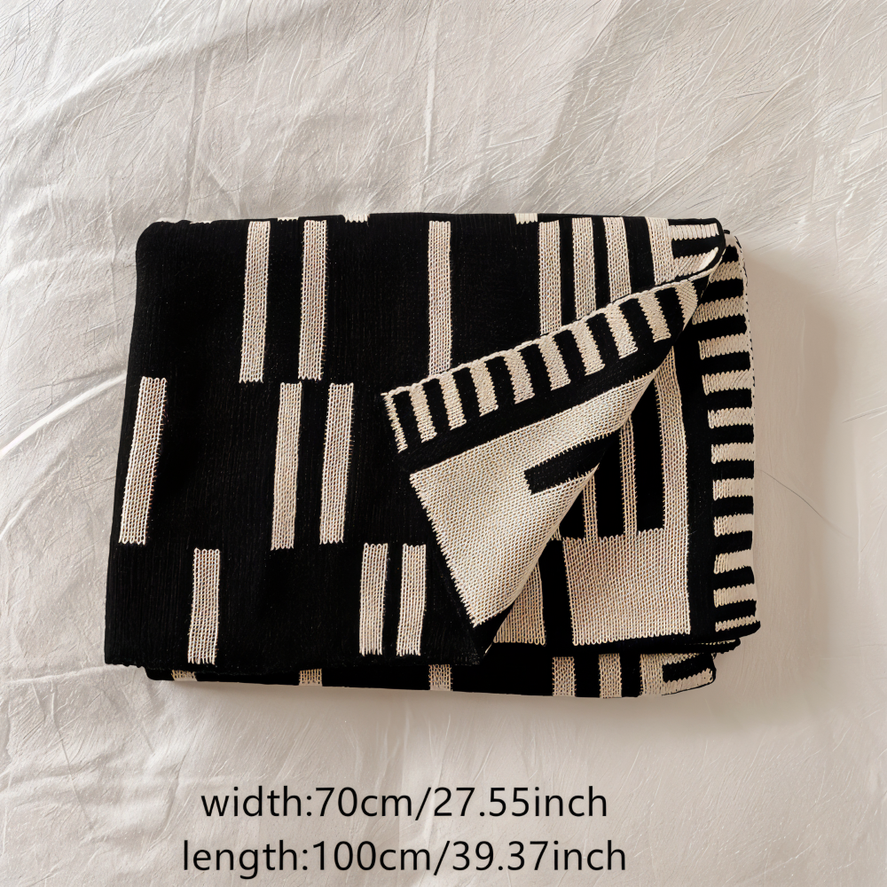 BowLift | CalmoWeave Plaid | Knitted Blanket Black-Beige | Soft & Warming | For All Seasons