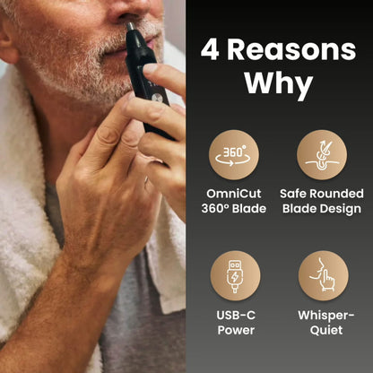 BowLift | Onyx Edge - Best Nose Hair Cutters for Men | USB-C Rechargeable, Painless & Quiet with a Waterproof Head for Travel & Daily Grooming