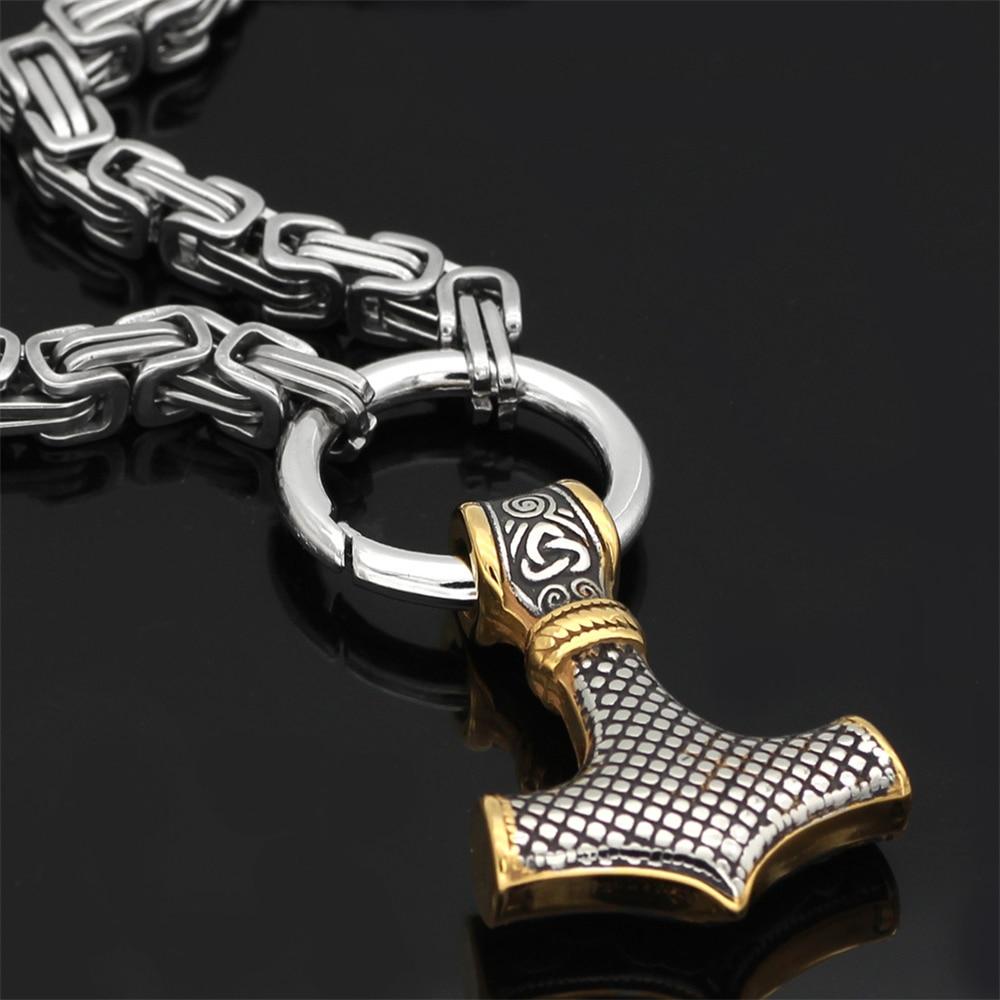 Skanto | 60–90 cm Stainless Steel Double Wolf Head & Mjolnir Survival Segment Necklace/Bracelet