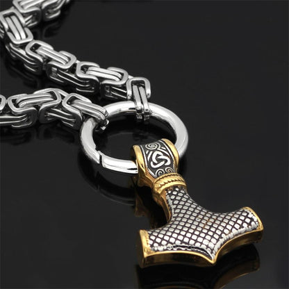 Skanto | 60–90 cm Stainless Steel Double Wolf Head & Mjolnir Survival Segment Necklace/Bracelet
