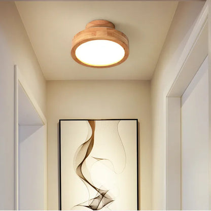 Round Solid Wood Ceiling Light – Scandinavian Lamp for Living Room and Hallway | Karnz