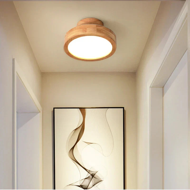 Round Solid Wood Ceiling Light – Scandinavian Lamp for Living Room and Hallway | Karnz