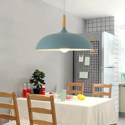 Modern ceiling light oak wood | Scandinavian pendant lamp for living room | Bowlift