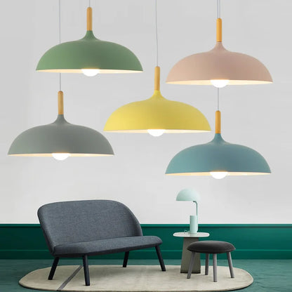 Modern ceiling light oak wood | Scandinavian pendant lamp for living room | Bowlift