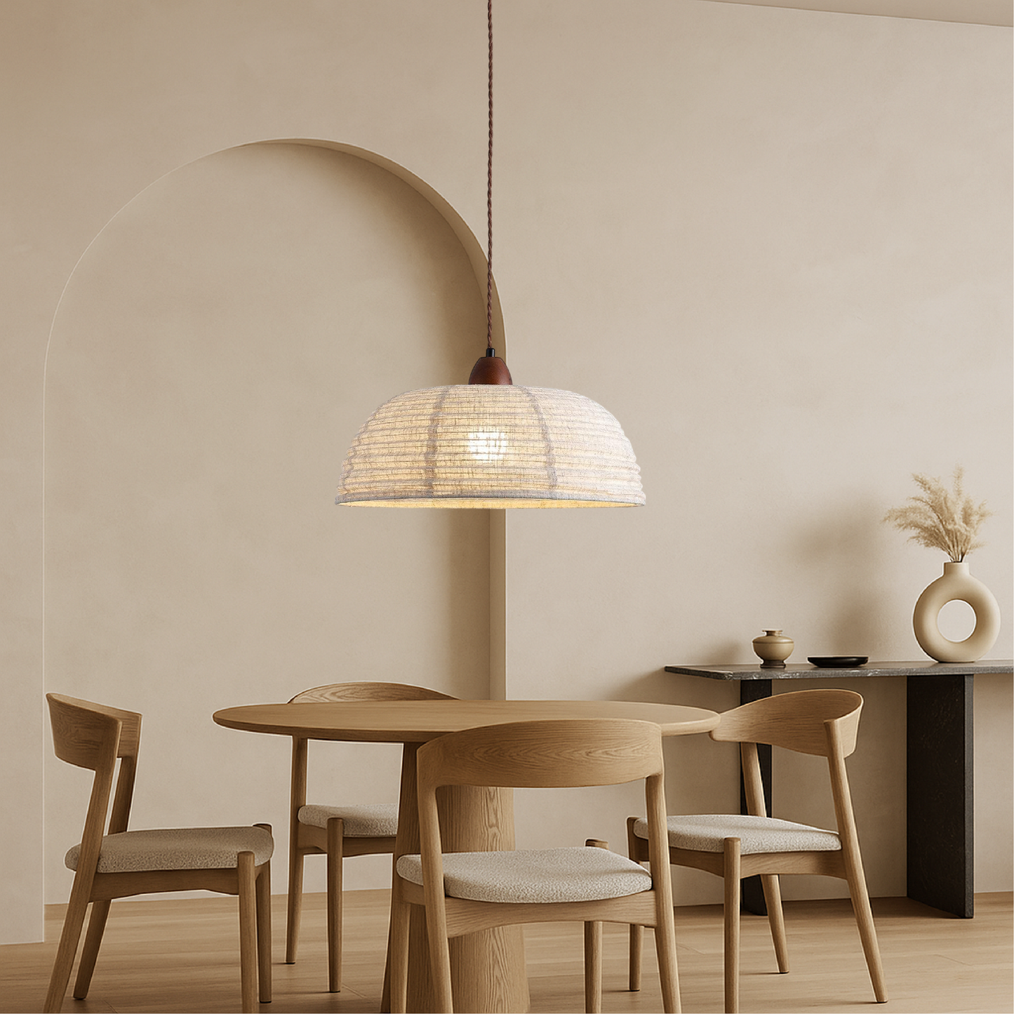 BowLift | Modern Fabric Pendant Lamp in Scandinavian Style, Adjustable Height, Ideal Lamp for Living Rooms and Above the Table