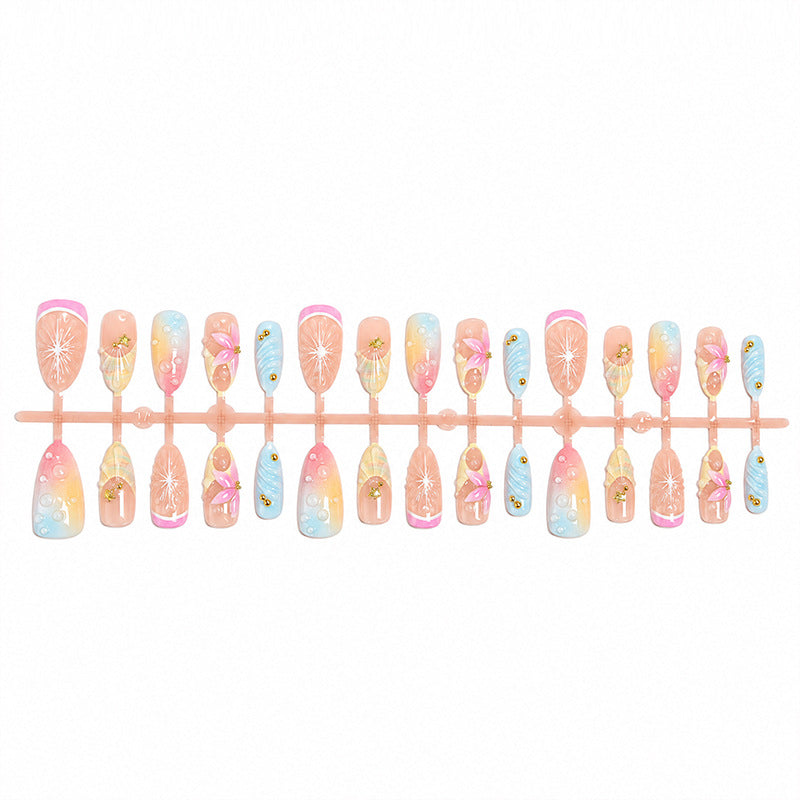 Artificial nail set with elegant floral design and glitter accents Acalora