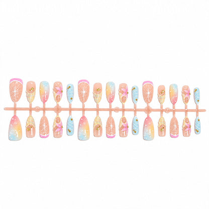 Artificial nail set with elegant floral design and glitter accents Acalora