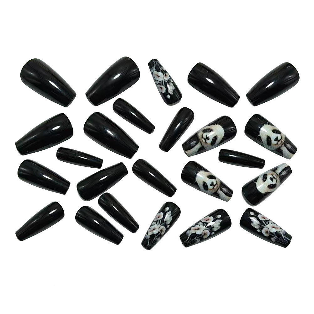 Artificial nails with playful panda and flower design Acalora