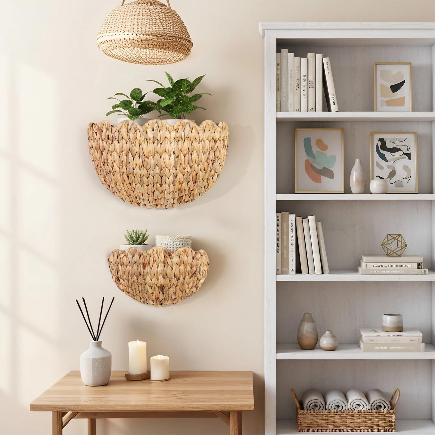 Handwoven decorative basket with wave pattern Acalora