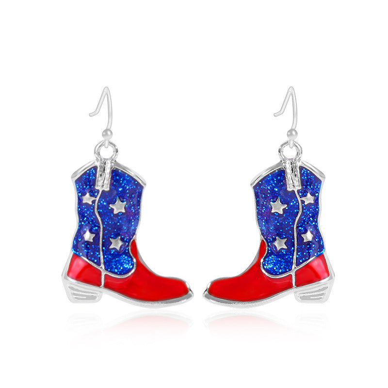 Women's lightweight star earrings with enamel flag design and fishhook Kalsten