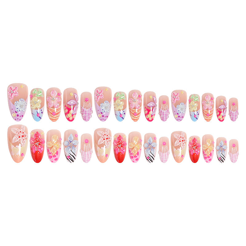 Artificial nail set with blooming 3D flower accents Acalora