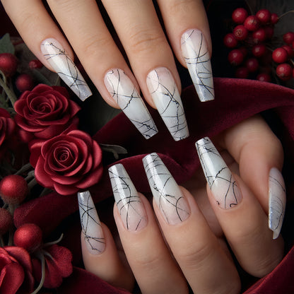 Designer Artificial Nails with Modern Line Style Acalora