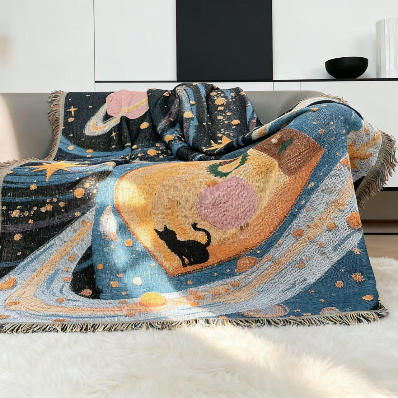 Artistic Space-Themed Throw Blanket