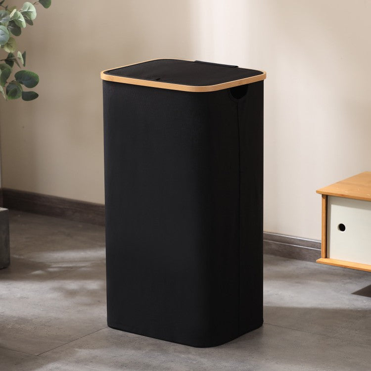 Elegant Laundry Container Made of High-Quality Textile with Bamboo Frame Acalora