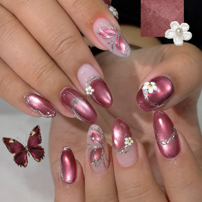 Decorative Press-On Nail Art with Floral Accents Acalora