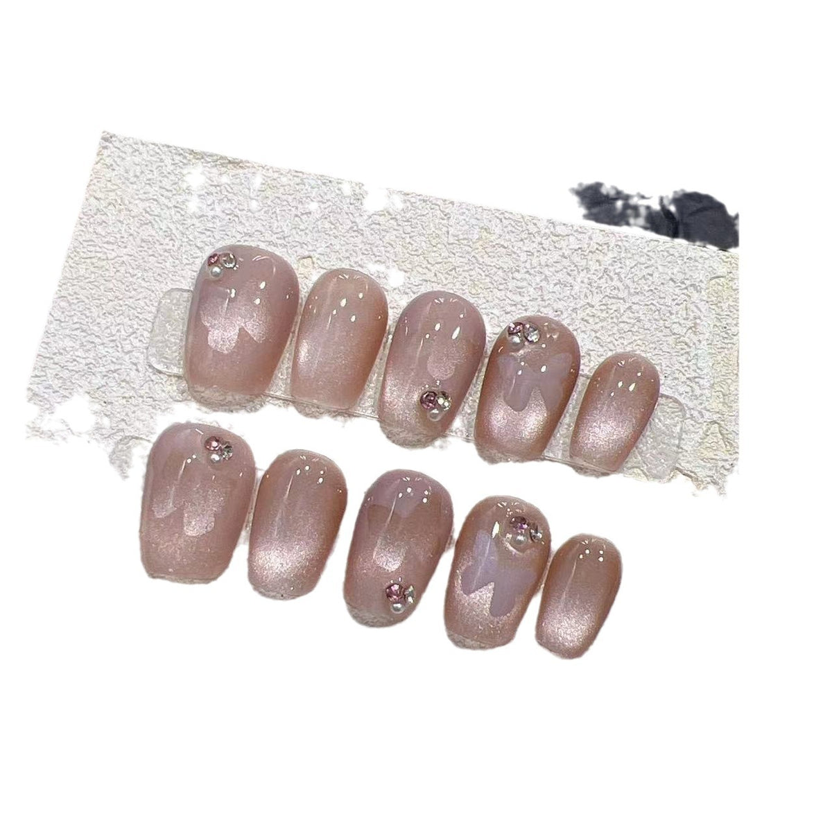 Elegant Press-On Nail Set with Rhinestone Details Acalora