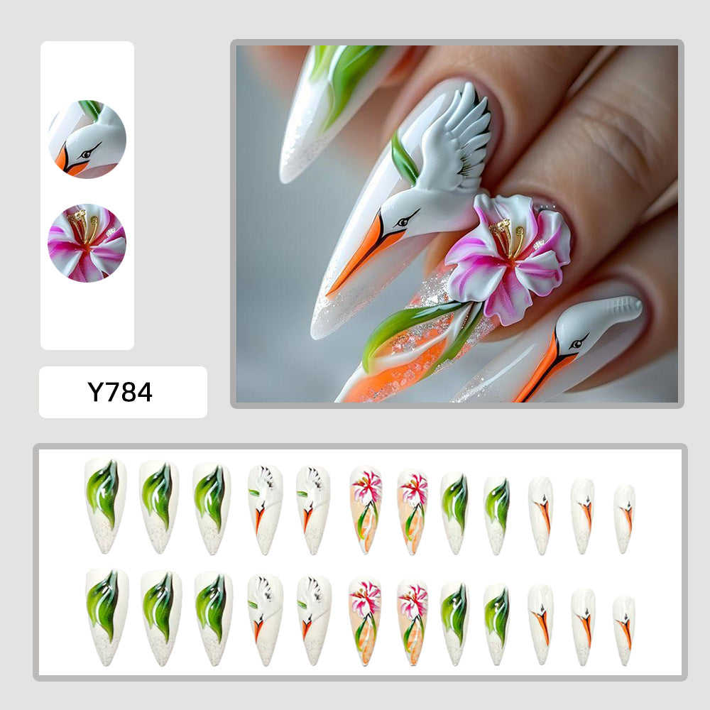 Artificial nails with floral and bird design Acalora