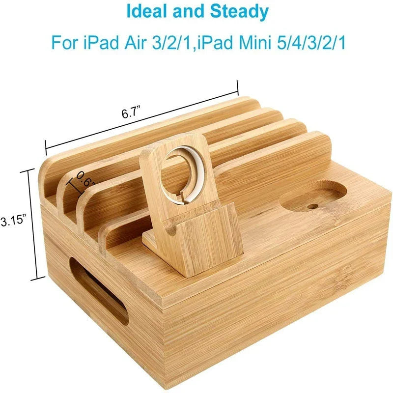 BowLift | Tekavo Bamboo Charging Station – 5-Port USB Organiser with Cable Set