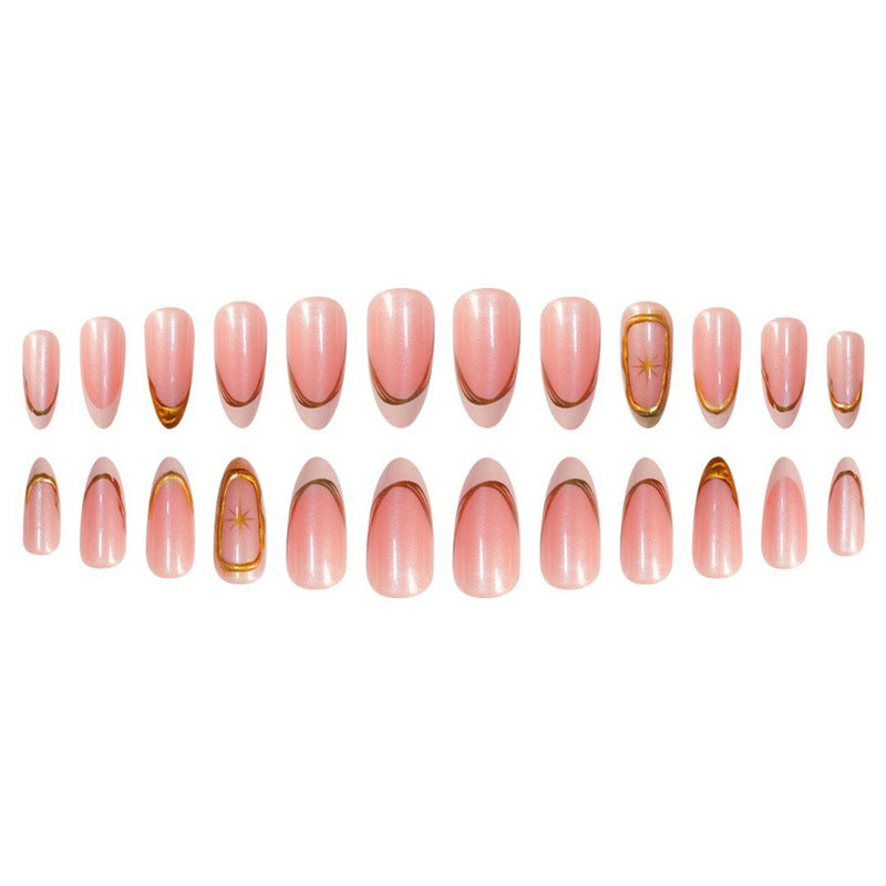 Premium Glittering French Tip Press-On Nails with Gold Accents Acalora