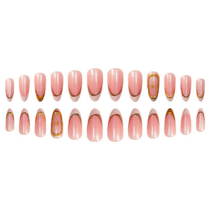 Premium Glittering French Tip Press-On Nails with Gold Accents Acalora
