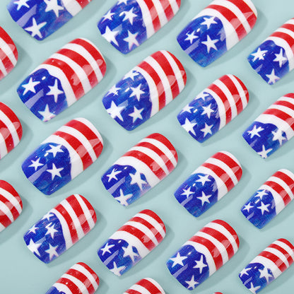 Artificial nails in patriotic Stars and Stripes design Acalora