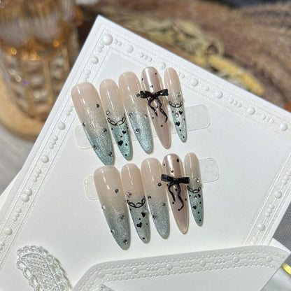 Elegant Stiletto Press-On Nail Set with Rhinestone and Bow Accents Acalora