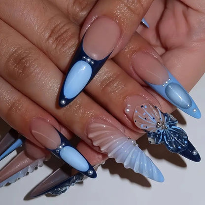 Decorative Stiletto Press-On Nail Art with Floral Accents Acalora