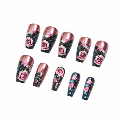 Artificial nails with floral rose pattern Acalora