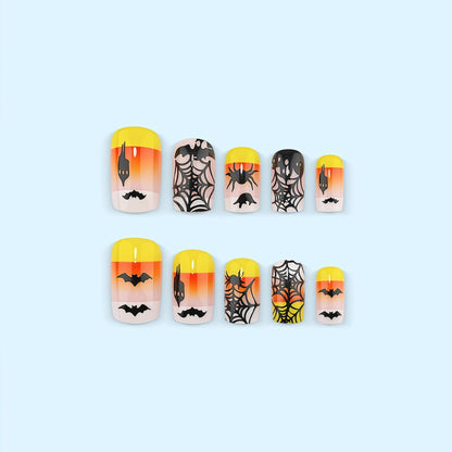 Creative Halloween-style artificial nails with spider and bat designs Acalora