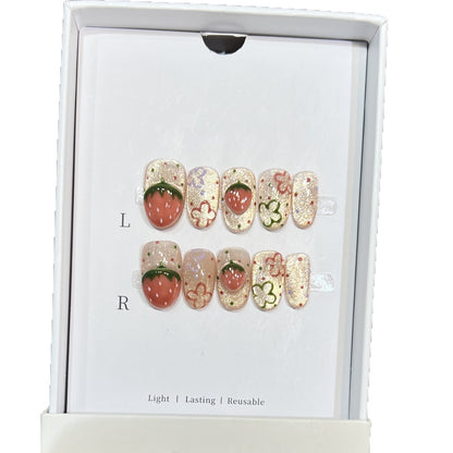 Artistic Strawberry-Themed Press-On Nail Set Acalora