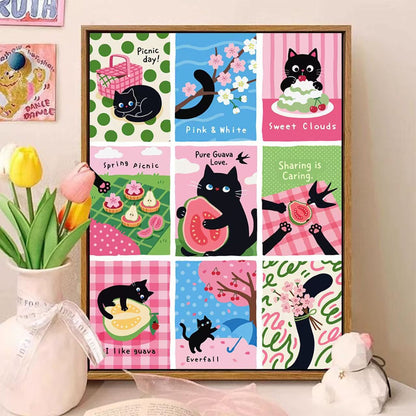 Playful Cat-Themed Illustrated Wall Art