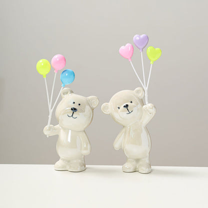 Cute ceramic bear figurine with balloons Acalora