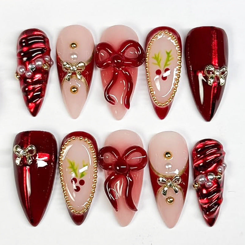 Decorative Press-On Nail Set with Holiday Designs Acalora