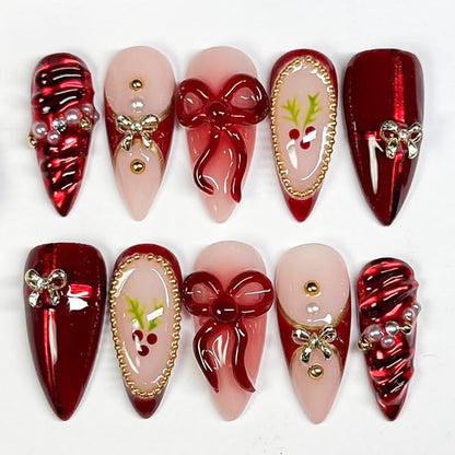 Decorative Press-On Nail Set with Holiday Designs Acalora