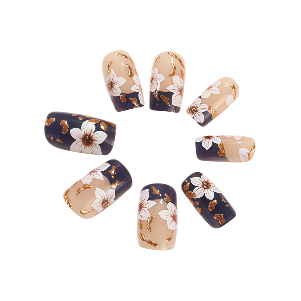 Artificial nails with floral accents and glamour effects Acalora
