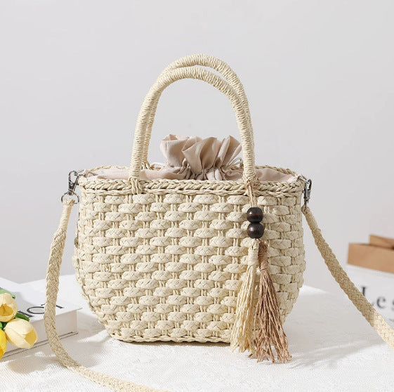 Women's Handmade Basket Bag with Tassel Accent Karnz